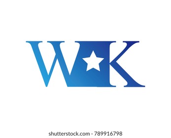 Initial letter logo WK uppercase blue template with star