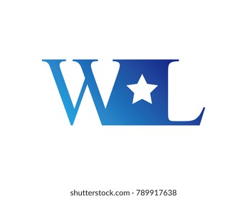 Initial letter logo WL uppercase blue template with star