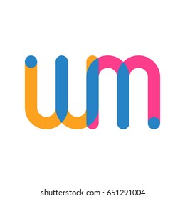 Initial letter logo WM overlapping round line, yellow blue magenta