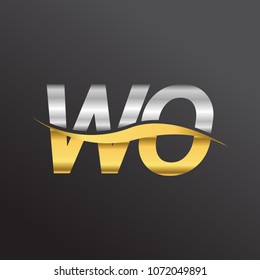 initial letter logo WO company name gold and silver color swoosh design. vector logotype for business and company identity.