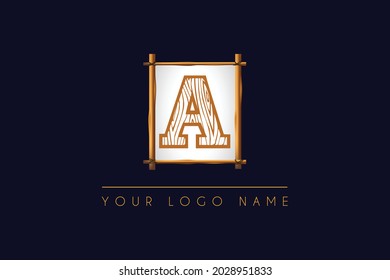 Anfangsbuchstabe A Logo mit Holzstruktur und Logo-Design-Symbol für Holzrahmen
