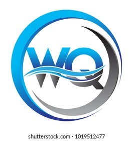 initial letter logo WQ company name blue and grey color on circle and swoosh design. vector logotype for business and company identity.