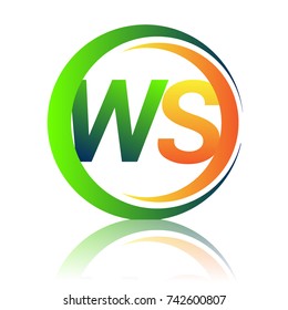 initial letter logo WS company name green and orange color on circle and swoosh design. vector logotype for business and company identity.