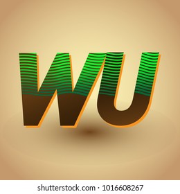 initial letter logo WU colored green and brown with striped composition, Vector logo design template elements for your business or company identity