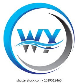 initial letter logo WX company name blue and grey color on circle and swoosh design. vector logotype for business and company identity.
