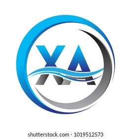 initial letter logo XA company name blue and grey color on circle and swoosh design. vector logotype for business and company identity.
