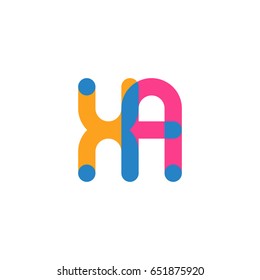 Initial letter logo XA overlapping round line, yellow blue magenta