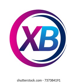 initial letter logo XB company name blue and magenta color on circle and swoosh design. vector logotype for business and company identity.