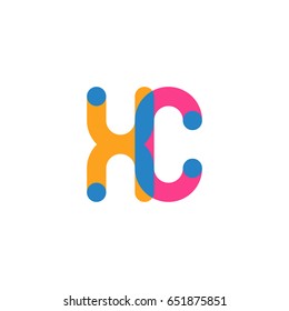 Initial letter logo XC overlapping round line, yellow blue magenta