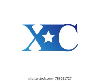 Initial letter logo XC uppercase blue template with star