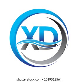initial letter logo XD company name blue and grey color on circle and swoosh design. vector logotype for business and company identity.