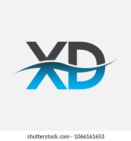Initial letter logo XD company name blue and black color swoosh design. vector logotype for business and company identity.