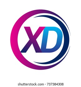 logotipo inicial XD marca el color azul y magenta en el diseño de círculo y cisne. logotipo vectorial para identidad empresarial y de empresa