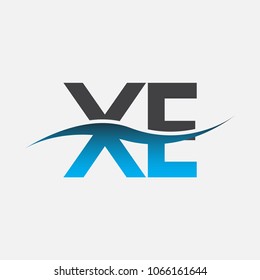 Initial letter logo XE company name blue and black color swoosh design. vector logotype for business and company identity.