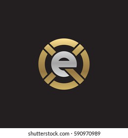 initial letter logo xe, ex, e inside x rounded lowercase logo gold silver
