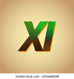 initial letter logo XI colored green and brown with striped composition, Vector logo design template elements for your business or company identity