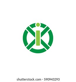 initial letter logo xi, ix, i inside x rounded lowercase green flat