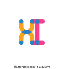 Initial letter logo XI overlapping round line, yellow blue magenta