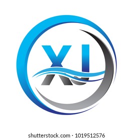 initial letter logo XJ company name blue and grey color on circle and swoosh design. vector logotype for business and company identity.