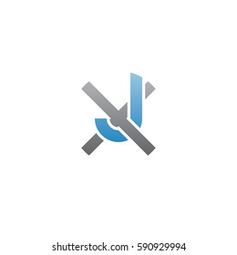 initial letter logo xj, jx, rounded lowercase blue gray