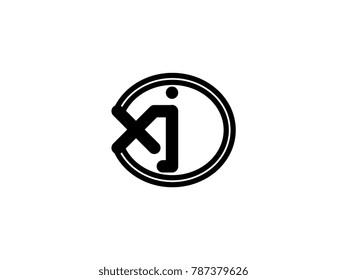 Initial letter logo xj lowercase in a black oval circle