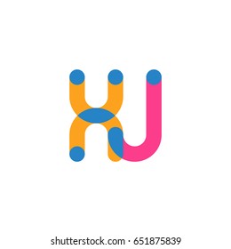 Initial letter logo XJ overlapping round line, yellow blue magenta