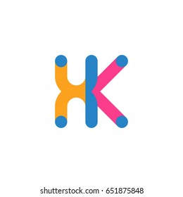 Initial letter logo XK overlapping round line, yellow blue magenta