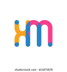 Initial letter logo XM overlapping round line, yellow blue magenta