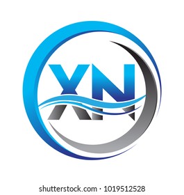 initial letter logo XN company name blue and grey color on circle and swoosh design. vector logotype for business and company identity.
