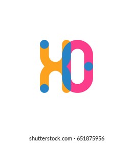 Initial letter logo XO overlapping round line, yellow blue magenta