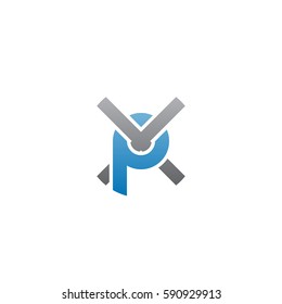 initial letter logo xp, px, rounded lowercase blue gray