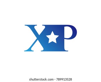 Initial letter logo XP uppercase blue template with star