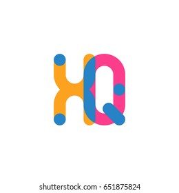 Initial letter logo XQ overlapping round line, yellow blue magenta
