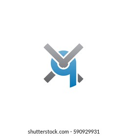 initial letter logo xq, qx, rounded lowercase blue gray