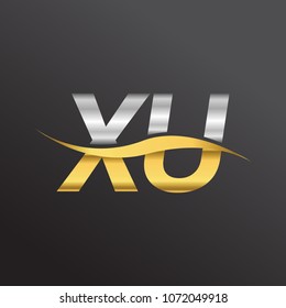 initial letter logo XU company name gold and silver color swoosh design. vector logotype for business and company identity.