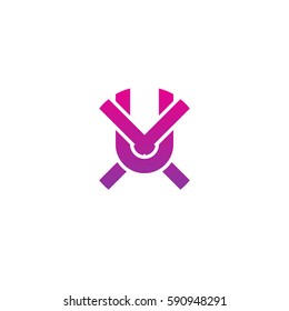 initial letter logo xu, ux, rounded lowercase purple pink