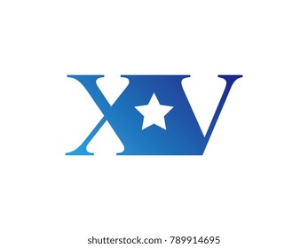 Initial letter logo XV uppercase blue template with star