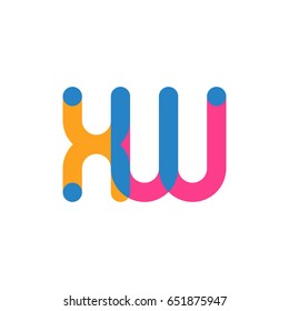 Initial letter logo XW overlapping round line, yellow blue magenta