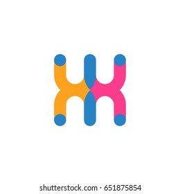 Initial letter logo XX overlapping round line, yellow blue magenta