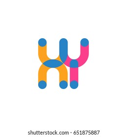 Initial letter logo XY overlapping round line, yellow blue magenta