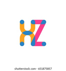 Initial letter logo XZ overlapping round line, yellow blue magenta