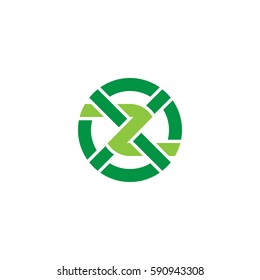 initial letter logo xz, zx, z inside x rounded lowercase green flat