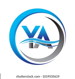 initial letter logo YA company name blue and grey color on circle and swoosh design. vector logotype for business and company identity.
