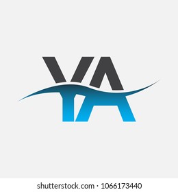 Initial letter logo YA company name blue and black color swoosh design. vector logotype for business and company identity.