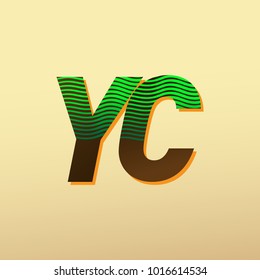 initial letter logo YC colored green and brown with striped composition, Vector logo design template elements for your business or company identity