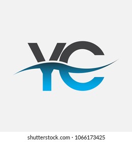 Initial letter logo YC company name blue and black color swoosh design. vector logotype for business and company identity.