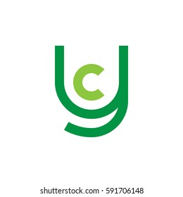 initial letter logo yc, cy, c inside y rounded lowercase green flat