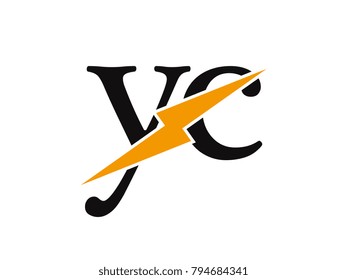 Initial letter logo yc lowercase thunder vector design