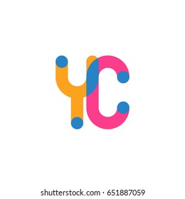 Initial letter logo YC overlapping round line, yellow blue magenta