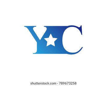 Initial letter logo YC uppercase blue template with star